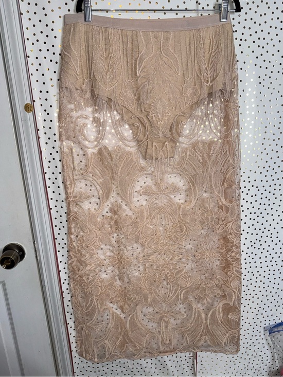 Anthropologie Dresses & Skirts - Anthropologie Beige Lace Embroidered Midi Skirt